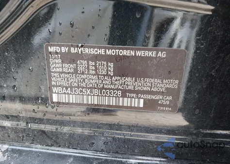 2018 BMW 430I Gran Coupe xDrive z USA, uszkodzony, nr VIN WBA4J3C5XJBL03328